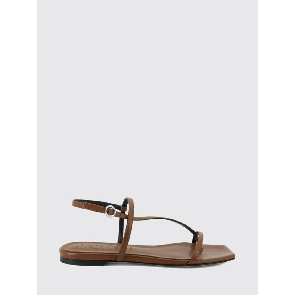 Aeyde Women Aeyde Flat Smooth Leather Sandals With Ankle Strap And Square Toe